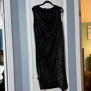 White House Black Market Black Sequin Asymmetrical Dress new never worn